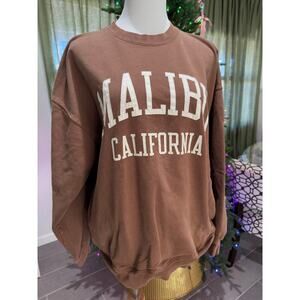 Brandy Melville John Galt Malibu California Crewneck Sweatshirt Light Brown OS